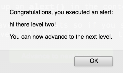 An alert popped up telling us that we beat level two